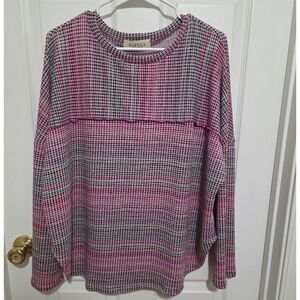 Haptics Women's Pink and Blue Checkered Top NEW Size LG